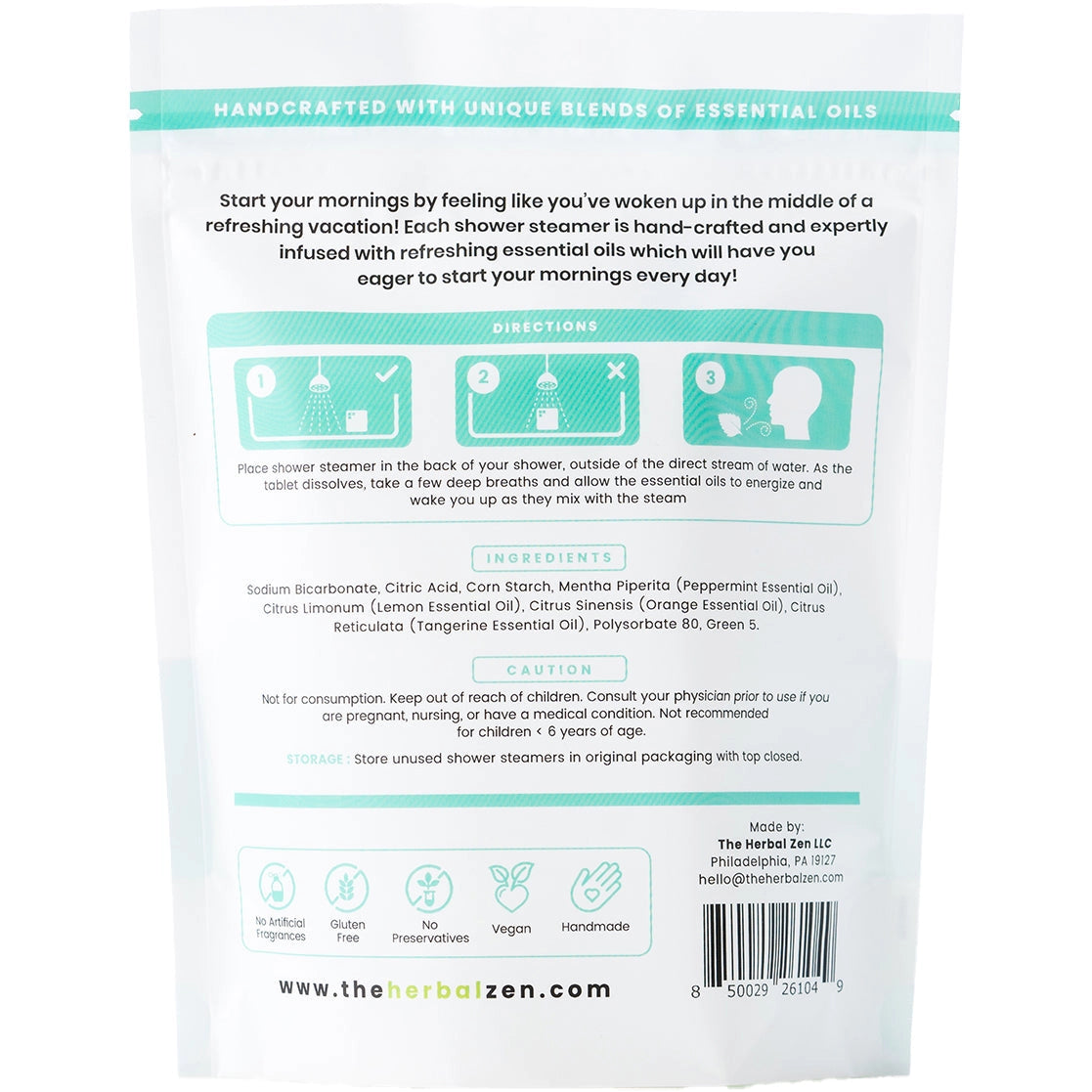 Herbal Zen | MORNING CITRUS MINT 2PK. | Aromatherapy Shower Steamers | Handmade | Soothe. Heal. Restore.