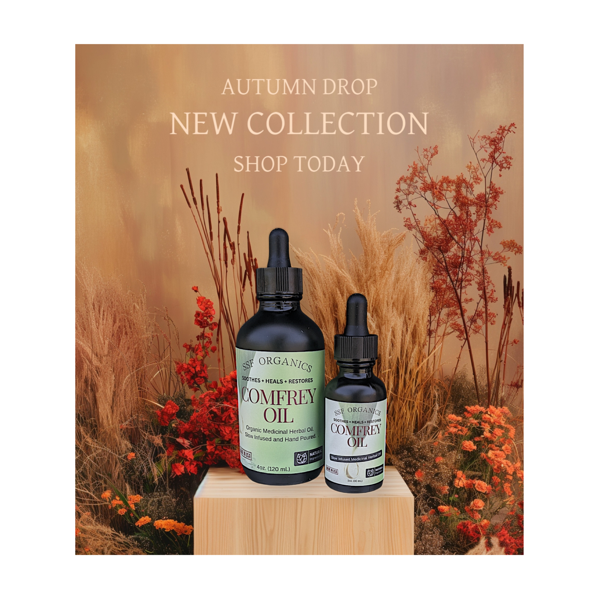 Comfrey oil bottle for bone healing organic | Skin Cream | Recovery Pian Ointment | Comfrey Salve for skin rashes and dermatitis | Eczema and psoriasis treatment |