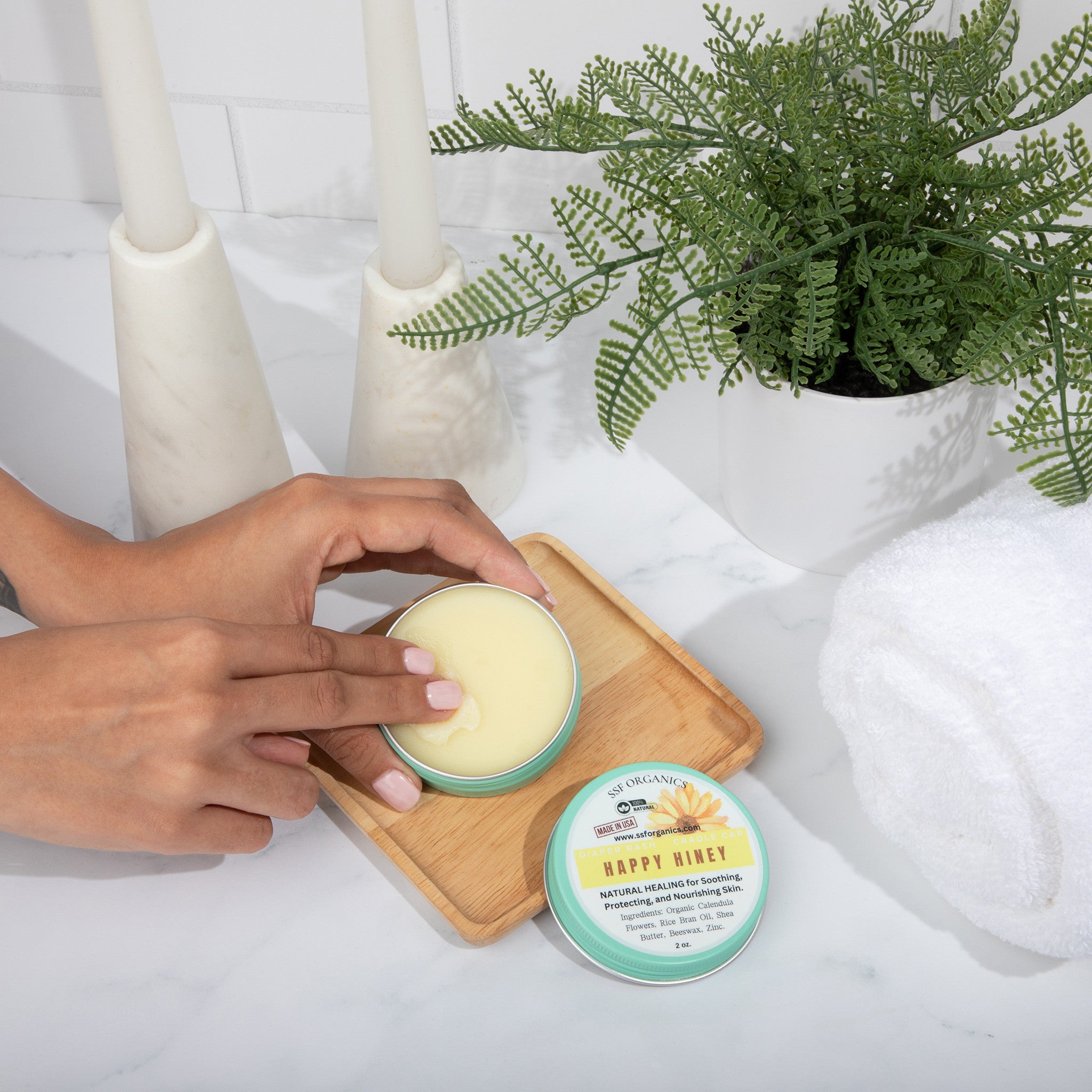 SSF Organics Baby Salve Happy Hiney | Diaper Rash | Calendula Baby Balm | 100% Organic Gentle Solutions | Hand Crafted in Small Batches | Made with Calendula, Chamomile and Shea.