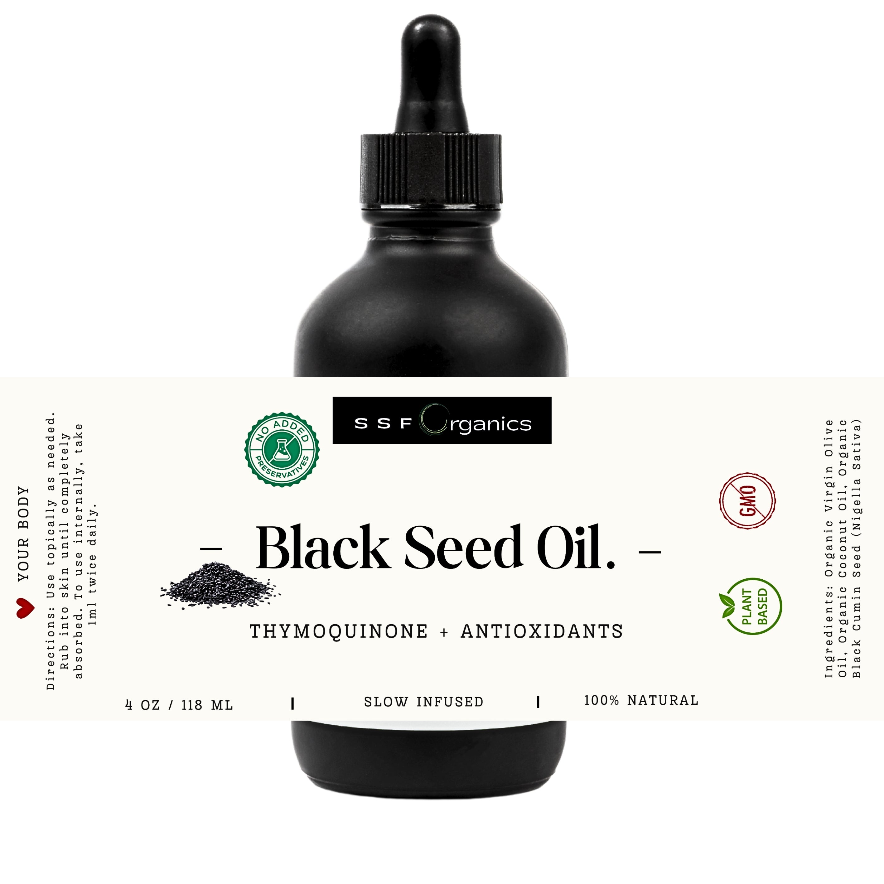 Organic Black Seed Oil - Black Cumin Seed Oil Cold Pressed, Nigella Sativa, Pure Unrefined Blackseed Liquid, Premium Supplement for Health with Thymoquinone, Omega 3 6 9- 4 oz.