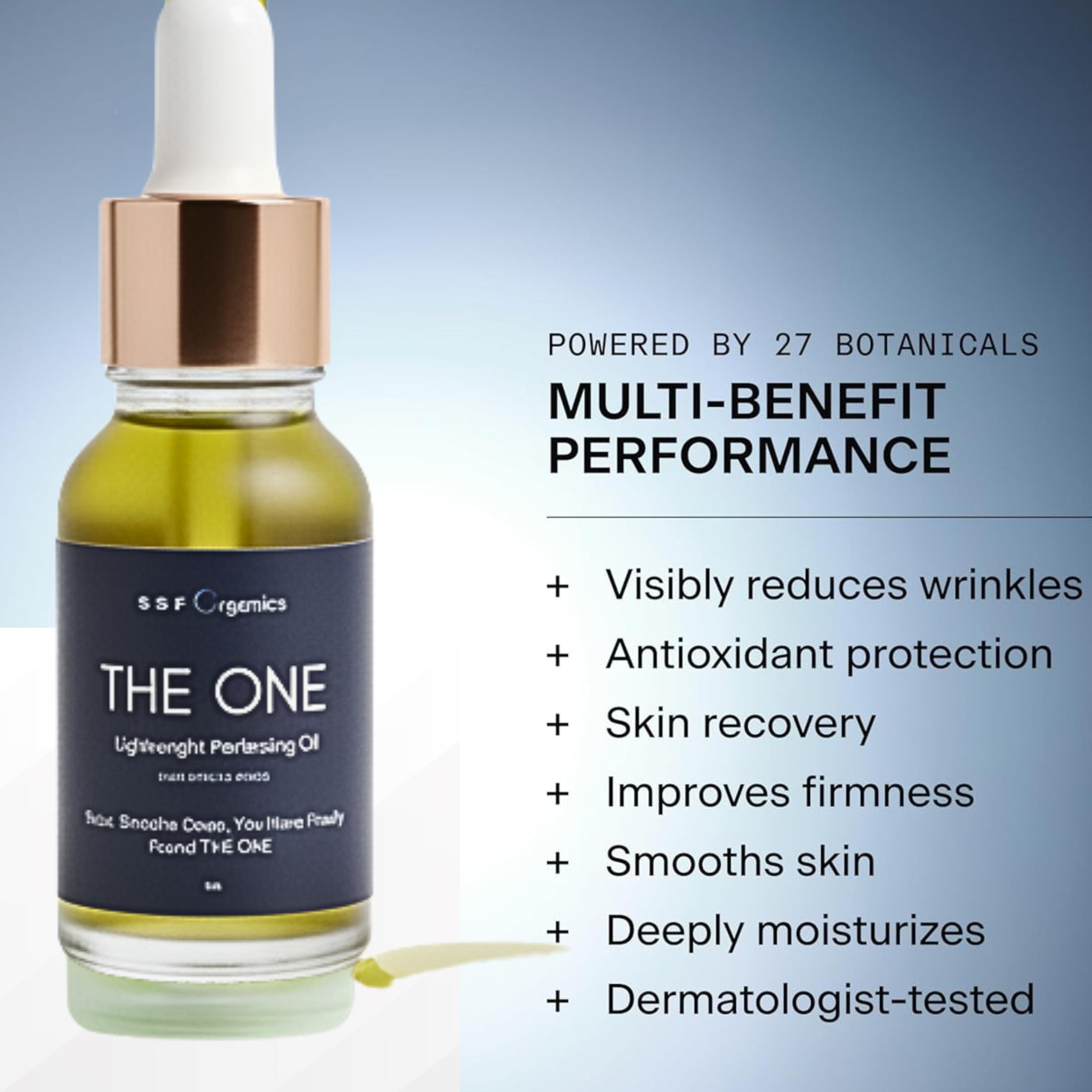 THE ONE- Lightweight Perfecting Facial Oil- Nourishing and Hydrating Oil Blend to Restore Natural Glow. Jojoba, Rosehip, Plant Based Squalene, Blue Tansy