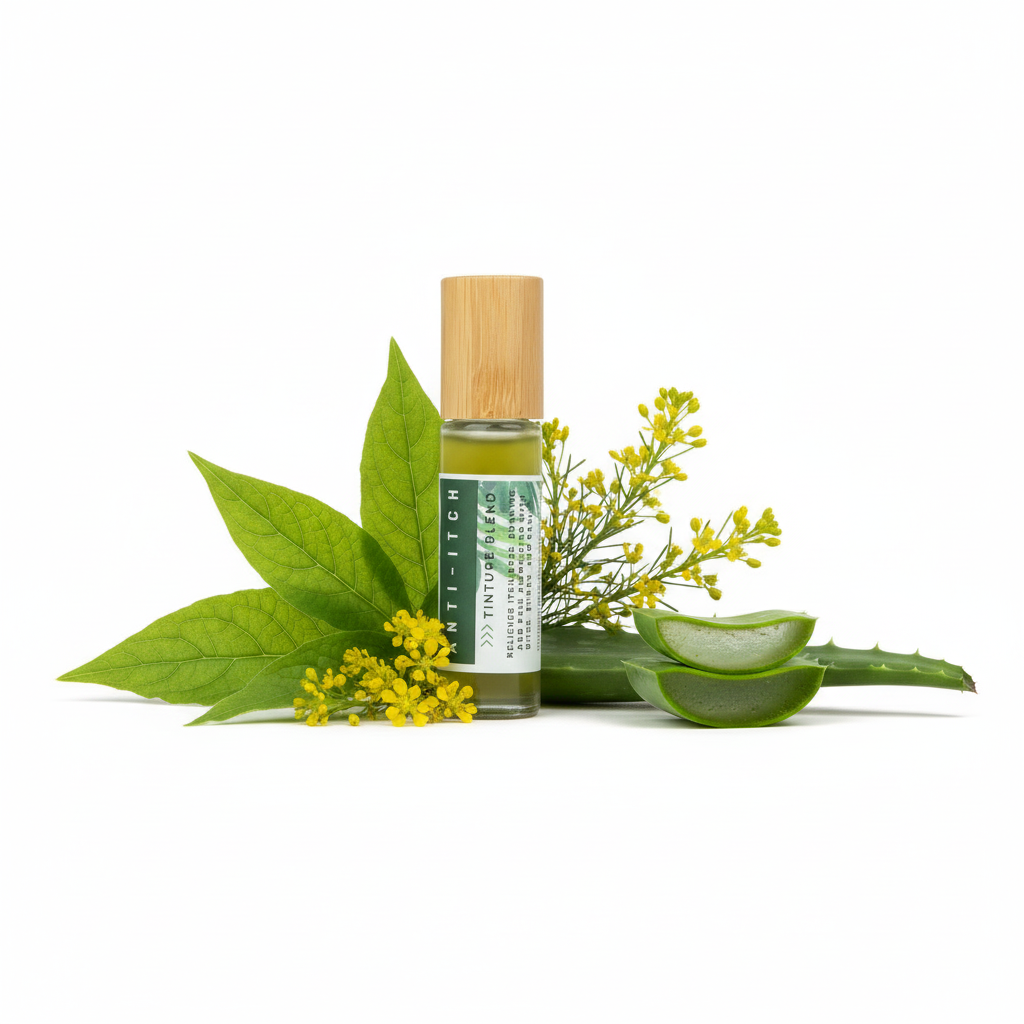 Anti-Itch Tincture Blend. Fresh Pressed Ingredients- Rollerball- Made With FRESH Pressed Basil, Mint, and Calendula. Soothes and Heals Bites and Rashes!