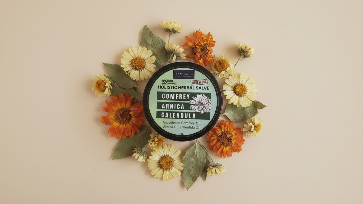 (PREORDER shipping Sept. 28th)- Comfrey, Arnica and Calendula Blended Salve- 3 Potent Herbs- Endless Healing Goodness.