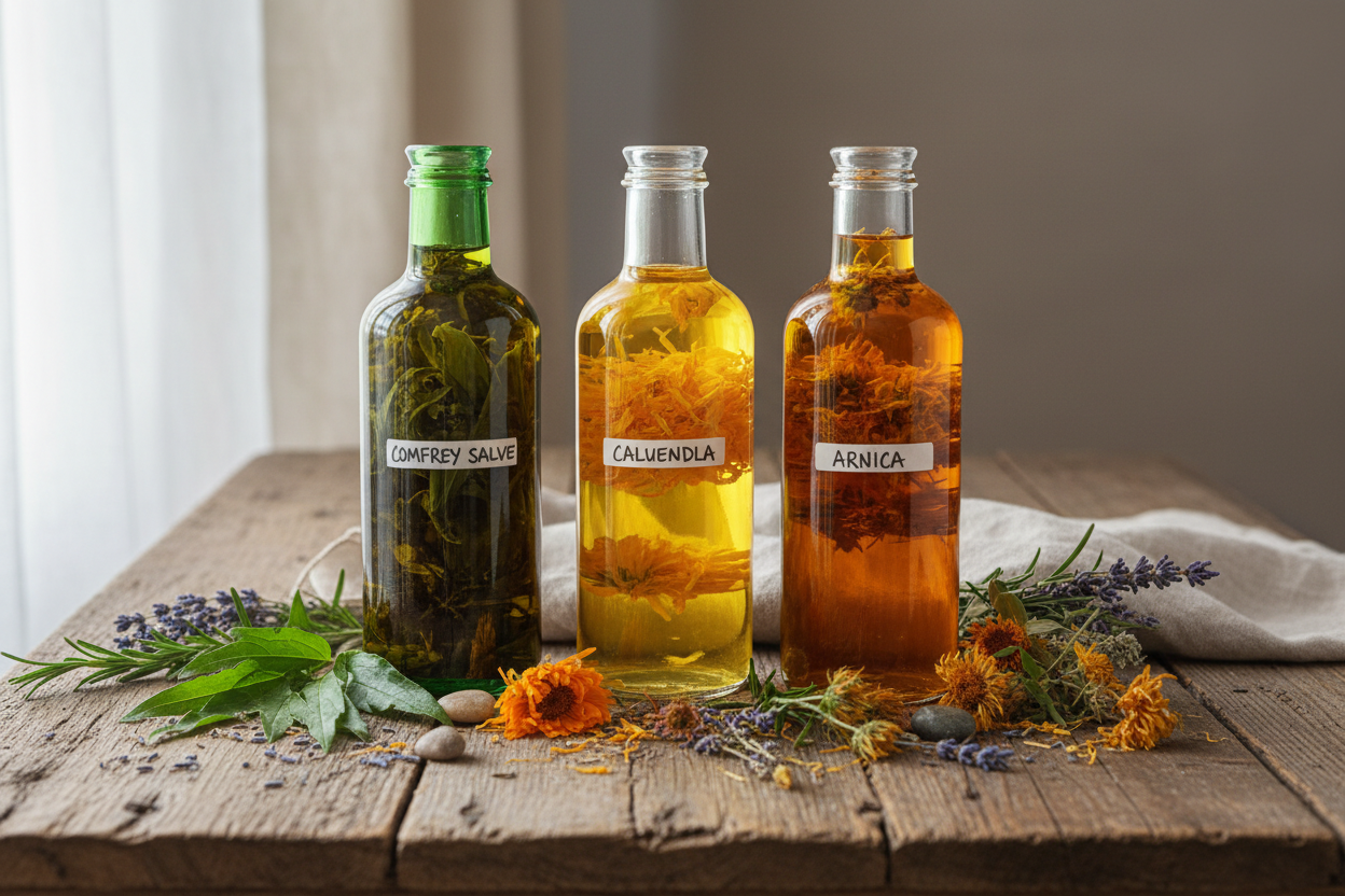 comfrey arnica and calendula oil to soothe skin and eczema psoriasis