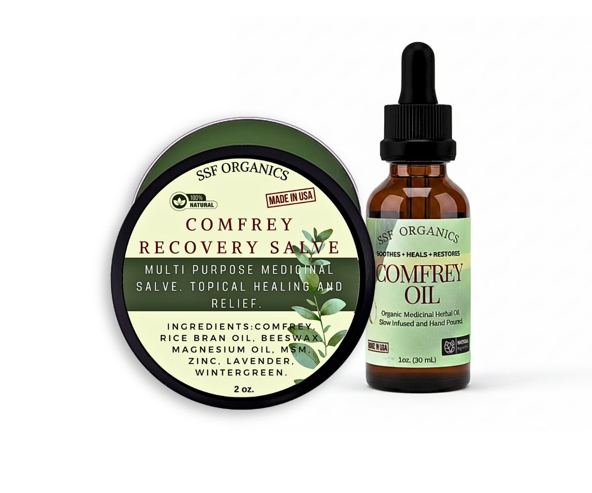 Comfrey Salve + Oil Combo - Soothes and Accelerates Heal Time for  Muscles/Skin/Joints