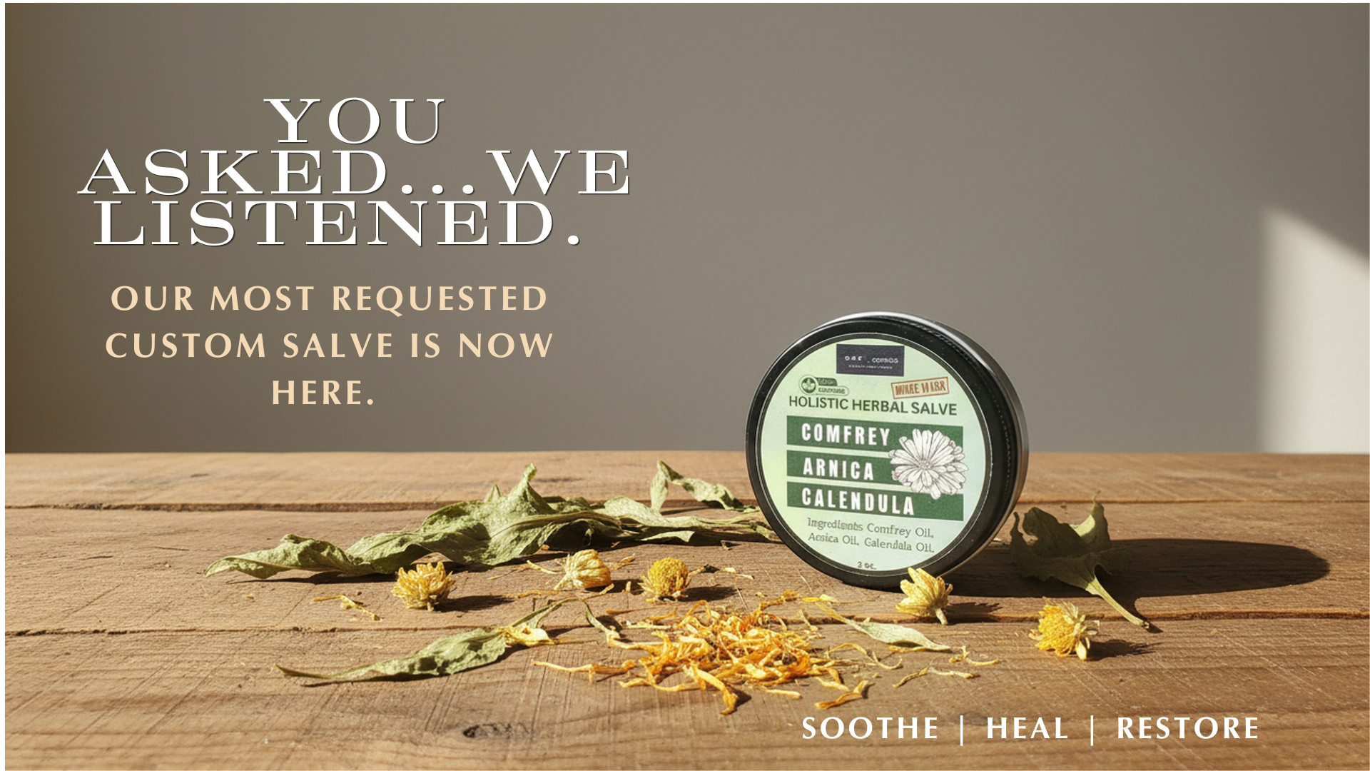 (PREORDER shipping Sept. 28th)- Comfrey, Arnica and Calendula Blended Salve- 3 Potent Herbs- Endless Healing Goodness.