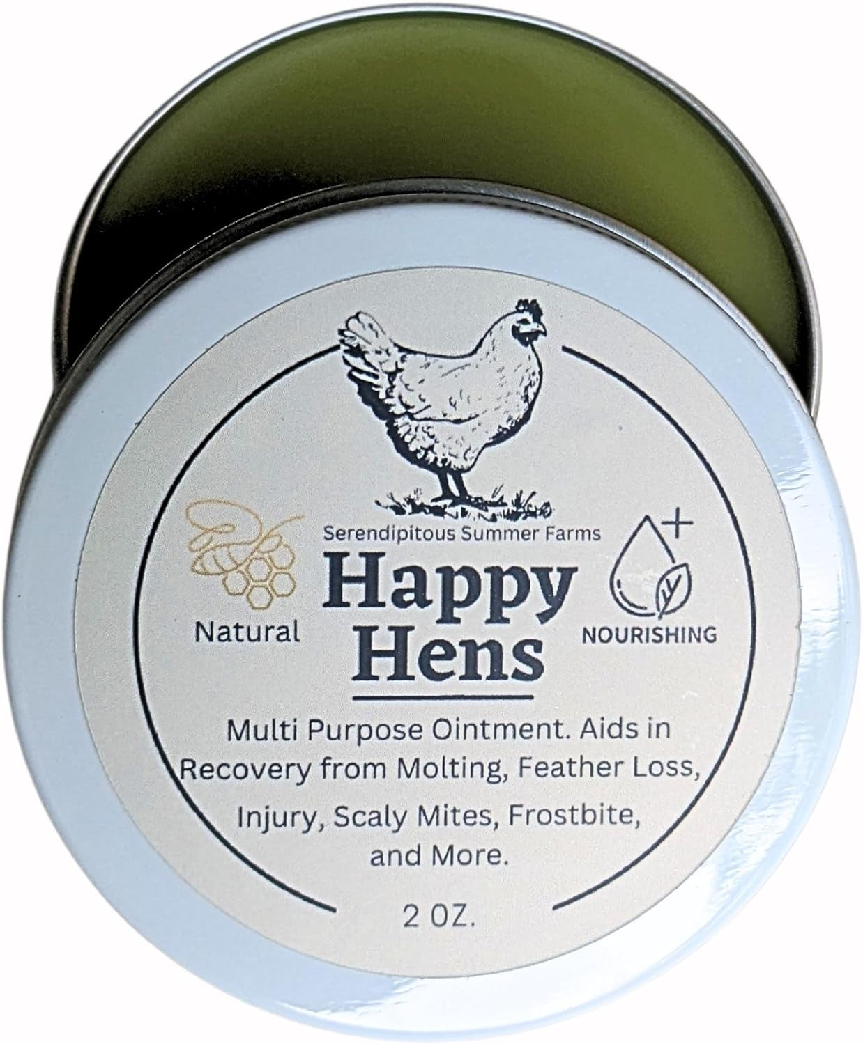 Serendipitous Summer Farms Large 2 oz Happy Hens- All Purpose First Aid Poultry Balm. 100% Natural and Organic Comfrey Salve. for Pecking Wounds/Sores