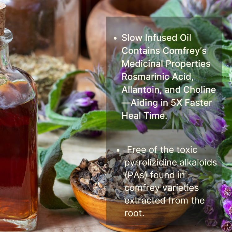 slow infused oil with medicinal herbal properties and essential oils Organic Comfrey Salve - Organic Comfrey  or bone healing and skin muscle and arthritis relief comfrey salve | Penetrex | Joint Pain | Arthritis | Eczema | Psoriasis | Cyst | Infection | antifungal | Sore | Rash | Bite | Sting | Bee Venom |for diffuser