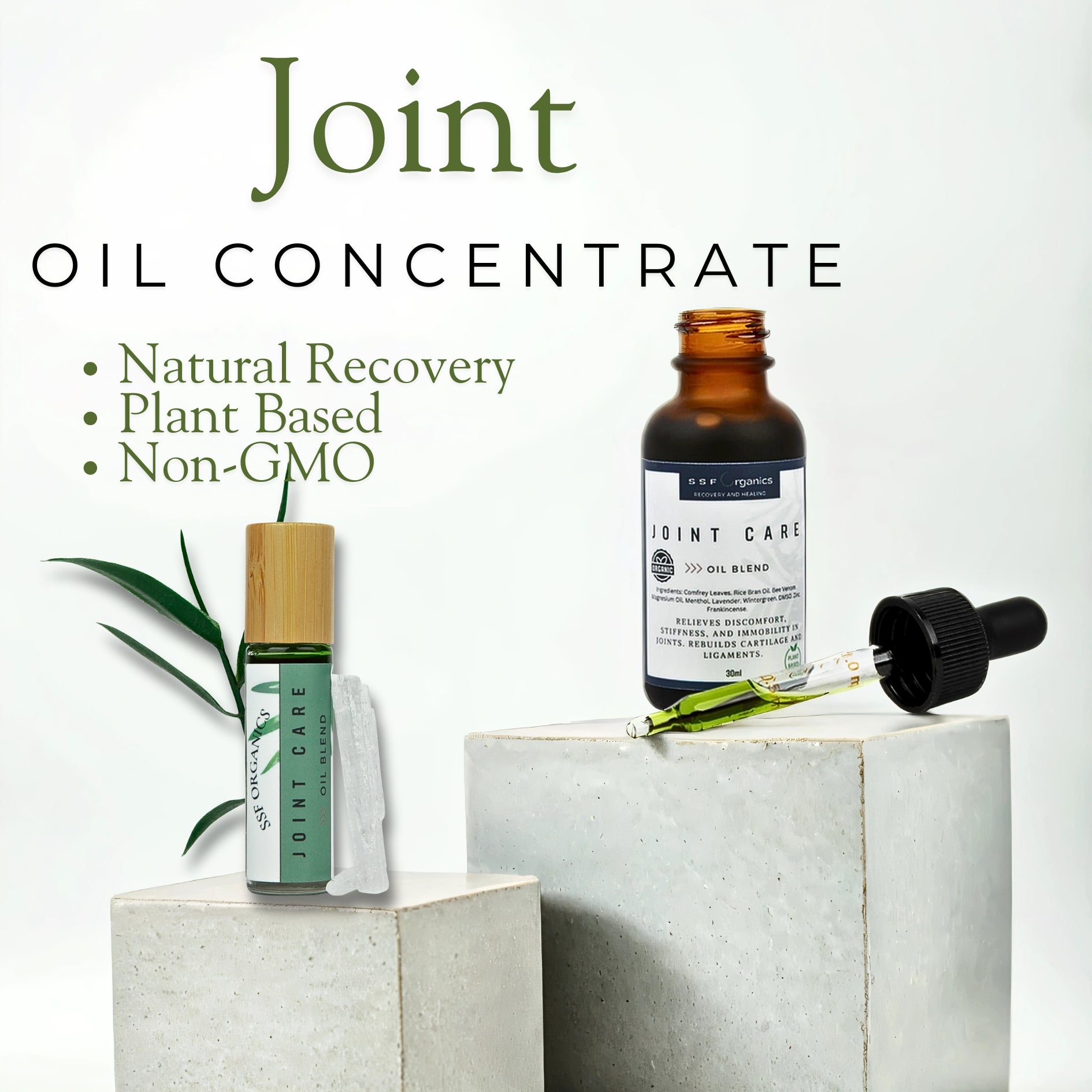 SSF Organics- Joint Pain Oil Blend Concentrate | MSM | Bee Venom | Comfrey | Boswellia | SOOTHE. HEAL. RESTORE.