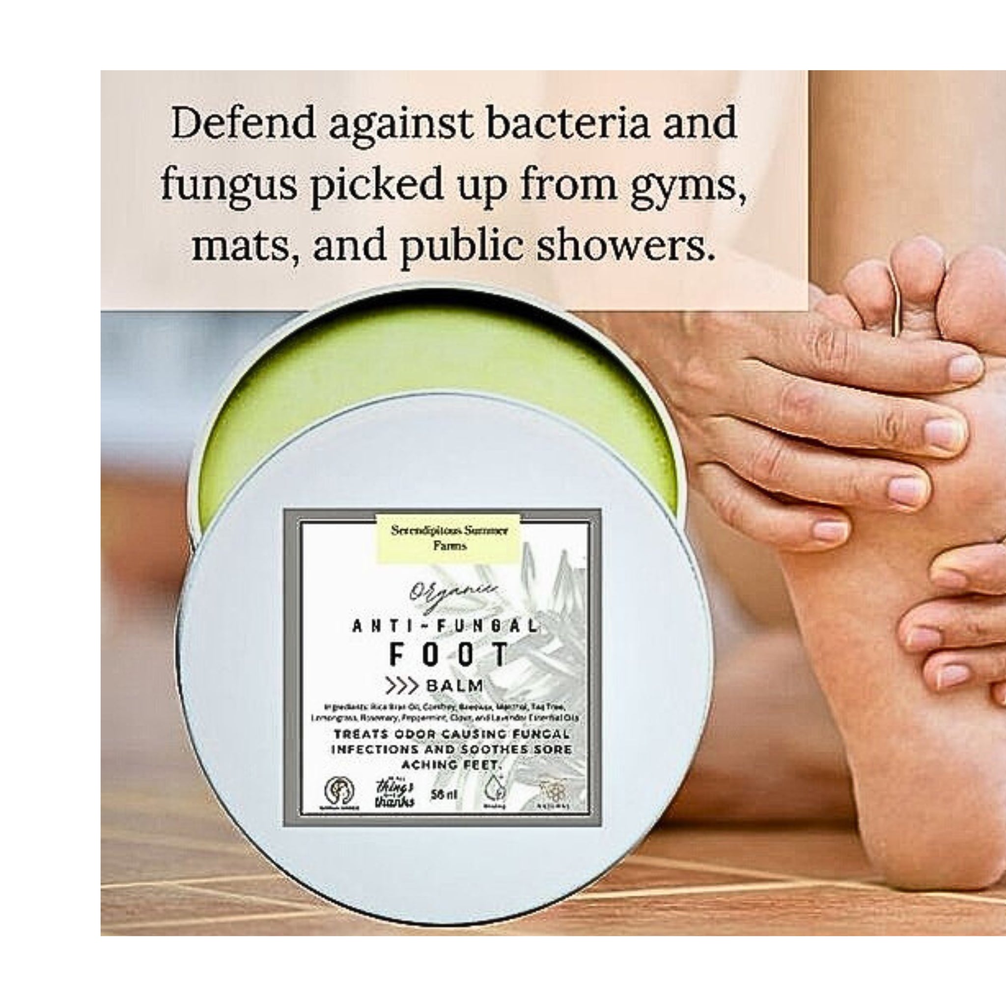 SSF Organics- Soothing Foot Salve. Use for Athletes Foot, Dry cracked Skin, Sore Feet, Burning Feet, Great for Cooling Relief! Made with Therapeutic Oils Like Tea Tree and Clove. 100% Natural!