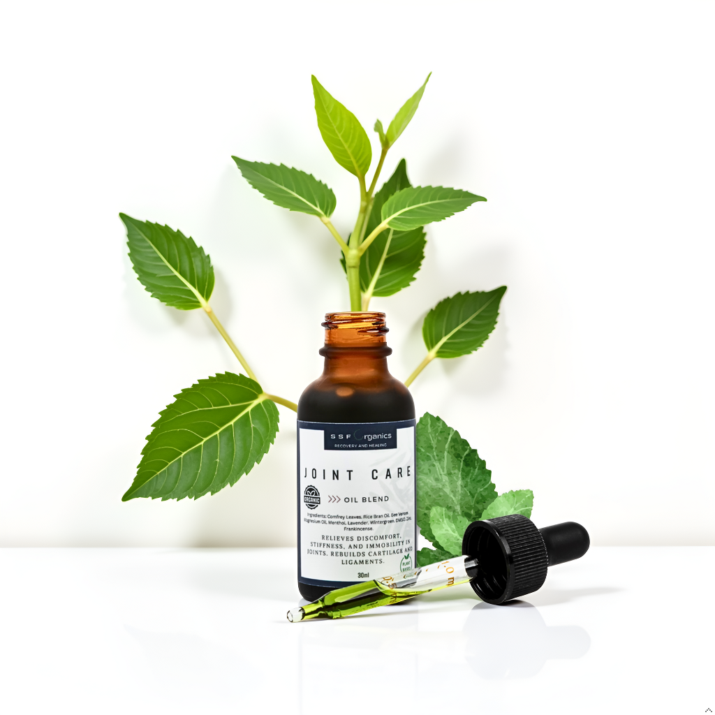 SSF Organics- Joint Pain Oil Blend Concentrate | MSM | Bee Venom | Comfrey | Boswellia | SOOTHE. HEAL. RESTORE.