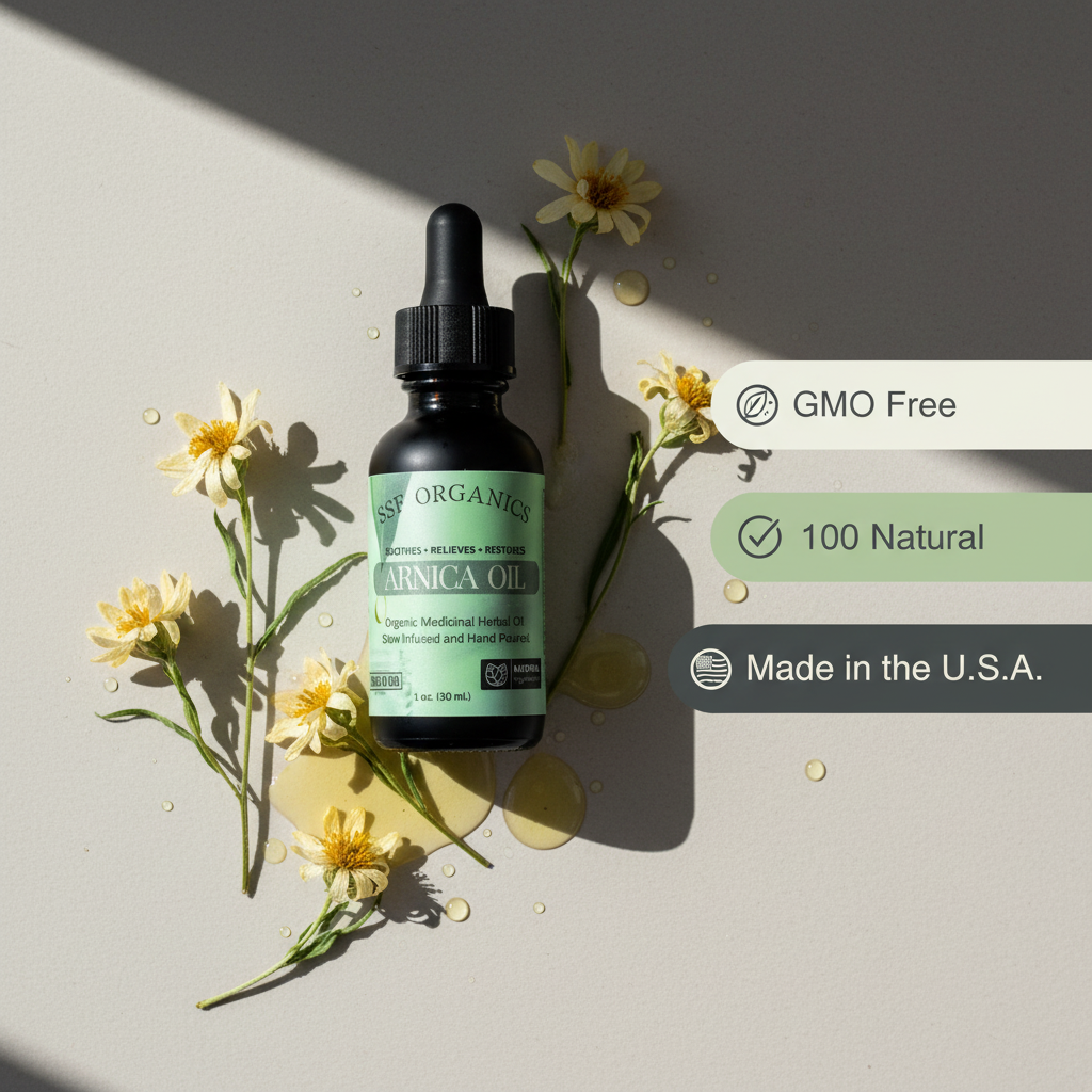 SSF Organics - Arnica Oil Concentrate | Treats Thin Fragile Bruise Prone Skin | Reduces Swelling | Relieves Muscle Soreness | Great Natural Massage Oil | Topical Pain Relief |
