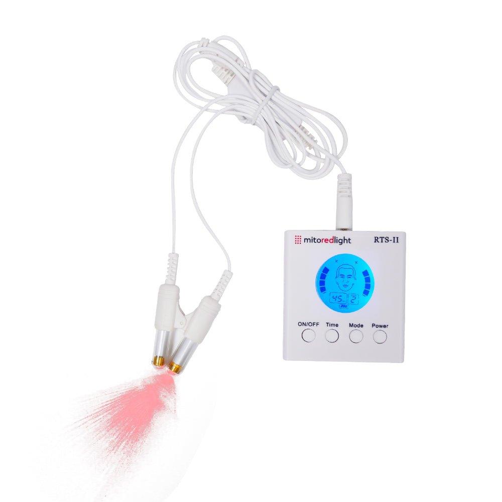 Medical device with red light emission on a white background. Mitoredlight apparatus with user manual and cables on a white . background.  blue light at 450 nm for microbial sanitization and red light at 650 nm to boost immunity, reduce inflammation, and improve oxygenation. Portable and lightweight, MitoBOOST™ seamlessly integrates into your daily routine, whether at home or on the go.

By targeting the nasal cavity—a critical site for immune response due to its rich blood capillaries and direct connection