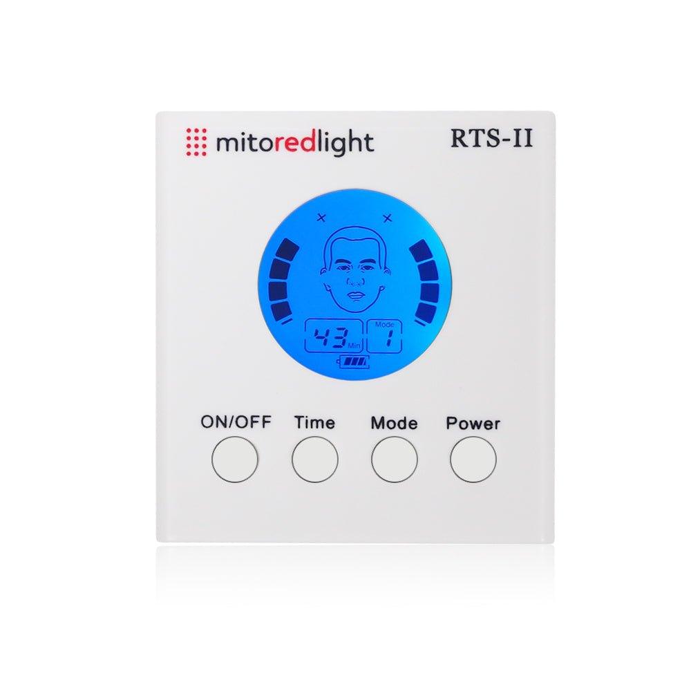 Control panel with digital display and buttons for a device branded mito redlight RTS-II on a white . background. Mitoredlight apparatus with user manual and cables on a white . background.  blue light at 450 nm for microbial sanitization and red light at 650 nm to boost immunity, reduce inflammation, and improve oxygenation. Portable and lightweight, MitoBOOST™ seamlessly integrates into your daily routine, whether at home or on the go.

By targeting the nasal cavity—a critical site for immune response due