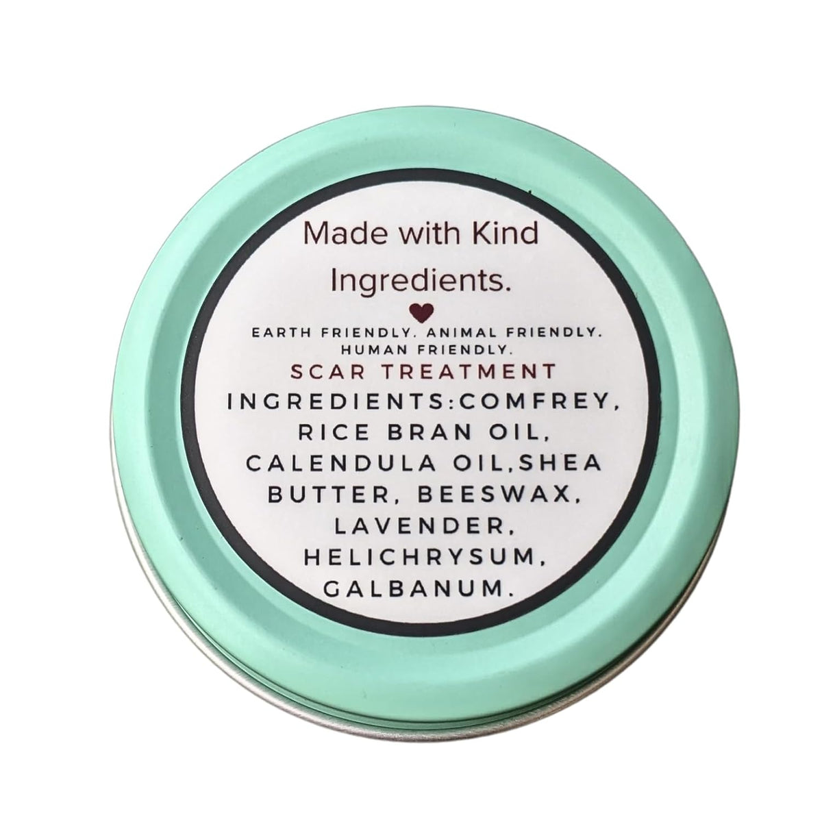 Comfrey, Rice Bran Oil, Calendula Oil, Shea Butter, Beeswax, Lavender, Helichrysum, Galbanum. 
